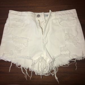High waisted white denim shorts